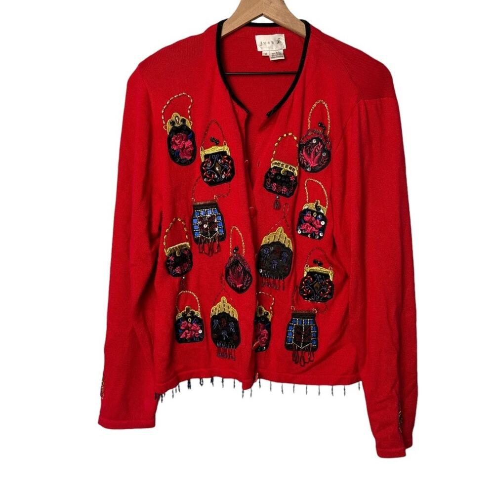 Vintage Just B Red Purse Embroidered Cardigan